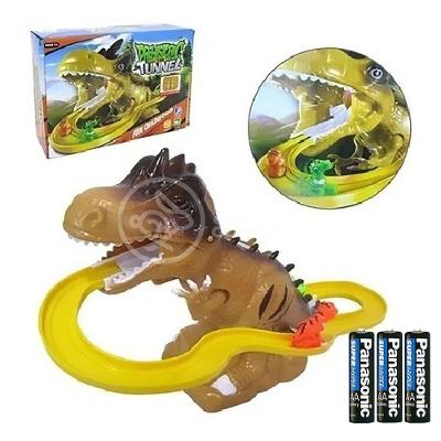 Brinquedo Pista Elevador Dinossauro + 3 Pilhas Aa Marrom