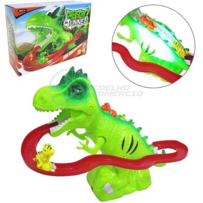 Brinquedo Pista Elevador Com Som E Luz Dinossauro Verde