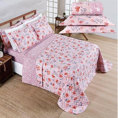 Coordenado Cobre Leito e Lençol Elyte Queen 7 Peças 100% Poliéster Macio Dupla Face Floral Casa Show