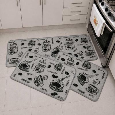Kit Tapete 3 Peças Retangular Poliéster Base Antiderrapante Emborrachada Cinza Casa Scarpa