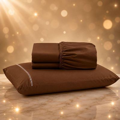 Jogo de Cama Quality Solteiro 2 Peças Micropercal 600 Fios Marrom Casa Show Enxovais