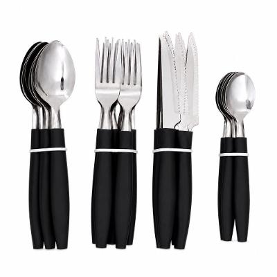 Kit Talheres 24 Peças Aço Inox Cabo Plástico Preto para 6 Pessoas Utimix