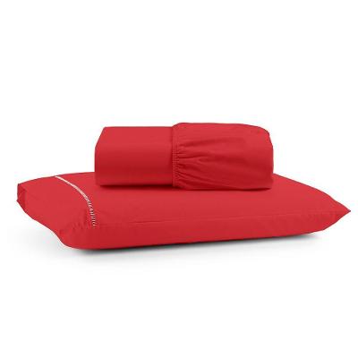 Jogo de Cama Lençol Egípcio Solteiro 2 Peças Micropercal 600 Fios Macio Vermelho Casa Show Enxovais