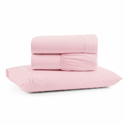 Jogo de Cama Lençol Egipicio Solteiro 3 Peças Micropercal 600 Fios Macio Rosa Casa Show Enxovais