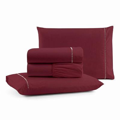 Jogo de Cama Lençol Egipicio King 4 Peças Micropercal 600 Fios Macio Vinho Casa Show Enxovais
