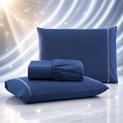 Jogo de Cama Lençol Quality Padrão 3 Peças Micropercal 600 Fios Marinho Casa Show Enxovais