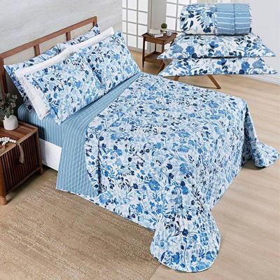 Coordenado Cobre Leito e Lençol Elyte Casal 7 Peças 100% Poliéster Dupla Face Floral Casa Show