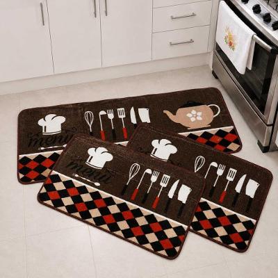 Kit Tapete para Cozinha 3 Peças Menu Retangular Poliéster Base Emborrachada Antiderrapante