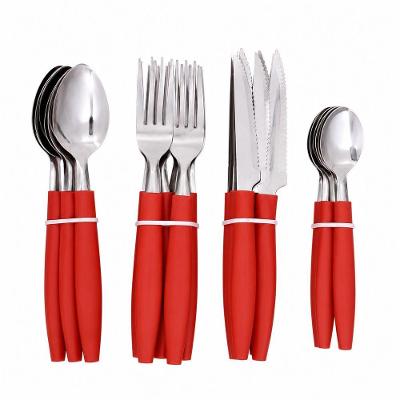 Kit Talheres 24 Peças Aço Inox Cabo Plástico Vermelho para 6 Pessoas Utimix