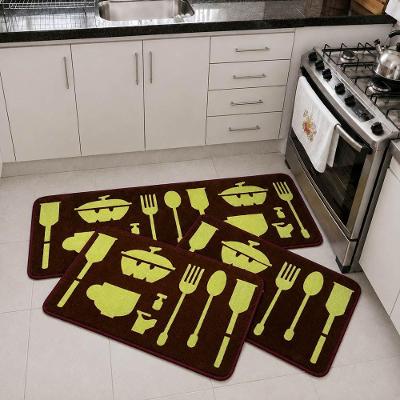 Kit Tapete 3 Peças Retangular 100% Poliéster Base Antiderrapante para Cozinha Casa Scarpa