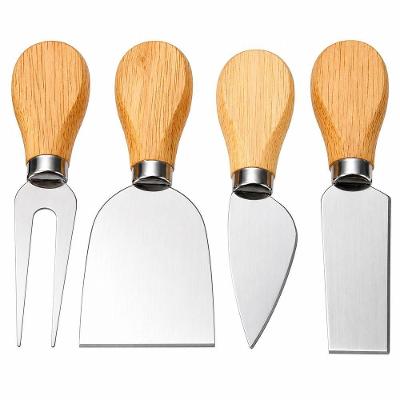 Kit para Queijo e Petiscos 4 Peças Aço Inox e Madeira Faca Garfo Servir Frios Vinho Presente Casa