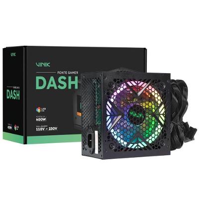 Fonte Gamer Dash 600W com Fan LED RGB Preto Vinik