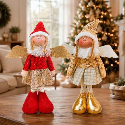 Dupla Boneco Anjo Natal Anjo Natalino Decorativo Dourado e Vermelho Kit 2 Anjos
