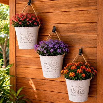 Vaso Balde Decorativo Irregular Alumínio com Alça Branco Kit 3 Vasos