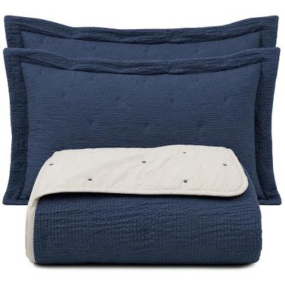 Kit Cobre Leito Clássico King 300 Fios 100% Poliéster Percal Bicolor Azul Jeans Casa Scarpa