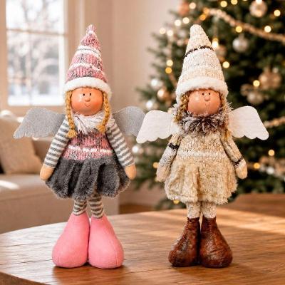 Enfeite de Decoração Anjo com Tema Natalino Kit 2 Anjos 45CM Bege e Rosa