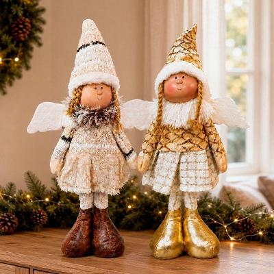 Dupla Boneco Anjo Natal Tema Anjo Natalino Bege e Dourado