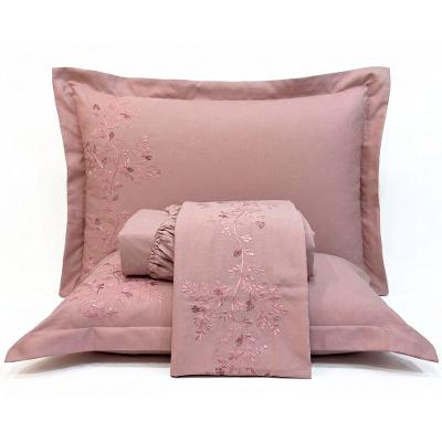 Jogo de Cama Nuance Queen 4 Peças Micropercal 300 Fios Bordado Floral Malva Casa Scarpa