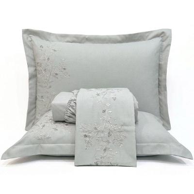 Jogo de Cama Nuance King 4 Peças Micropercal 300 Fios Cinza Bordado Floral Casa Scarpa
