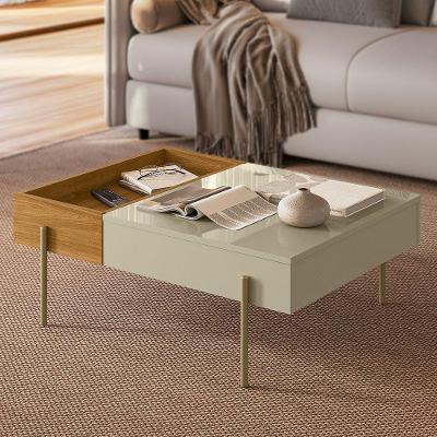 Mesa de Centro Haia Retangular MDF Metal Pintado 84CM Cumaru e Opala