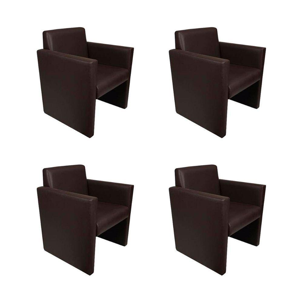 Kit 4 Poltronas Nina Executiva Pé Fechado Madeira Maciça - Marrom Café - Cor: Marrom - 1