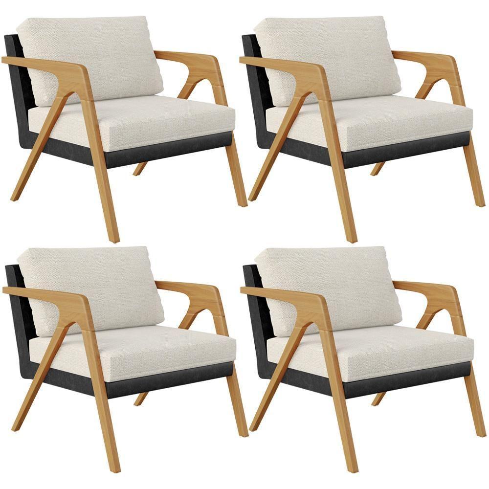 Kit 04 Poltronas Sala L02 Couríssimo Preto Linho Champagne - 1