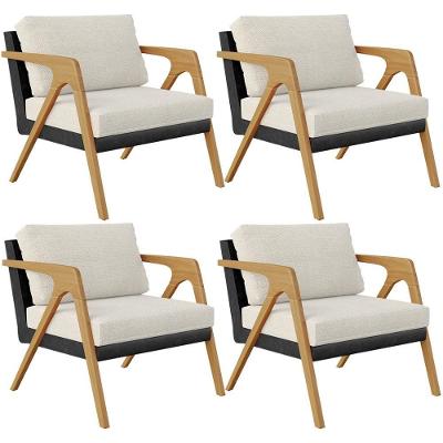 Kit 4 Poltronas Sala Pietra L02 Couríssimo Preto Linho Champagne Lyam Decor