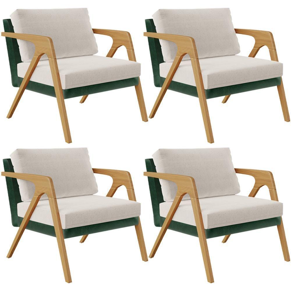 Kit 04 Poltronas Sala L02 Facto Verde Musgo Linho Cru - 1