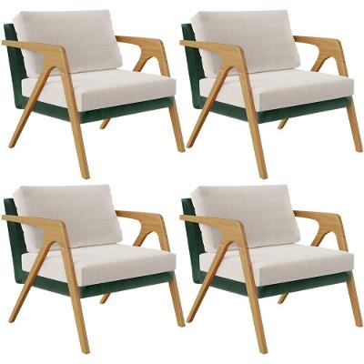 Kit 04 Poltronas Sala L02 Facto Verde Musgo Linho Cru
