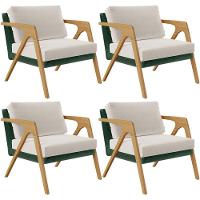 Kit 04 Poltronas Sala L02 Facto Verde Musgo Linho Cru - 1