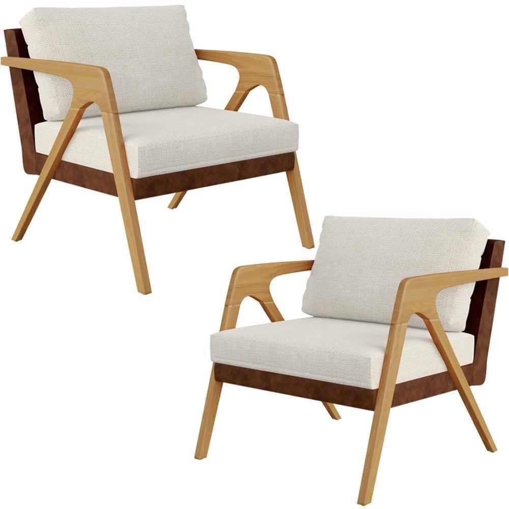 Kit 02 Poltronas Pietra L02 Marrom Linho Champagne - 1