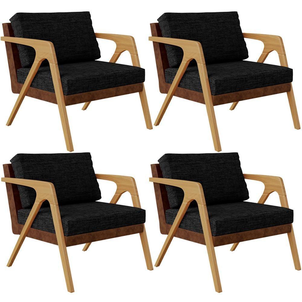 Kit 04 Poltronas Pietra L02 Couríssimo Marrom Linho Chumbo - 1