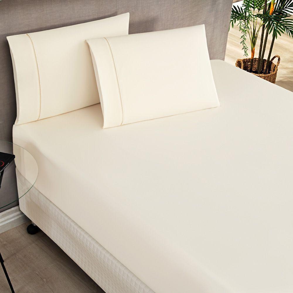 Jogo Cama Lençol Home Basic Casal 180 Fios C/ Ponto Palito 3 Peças - Palha - 1