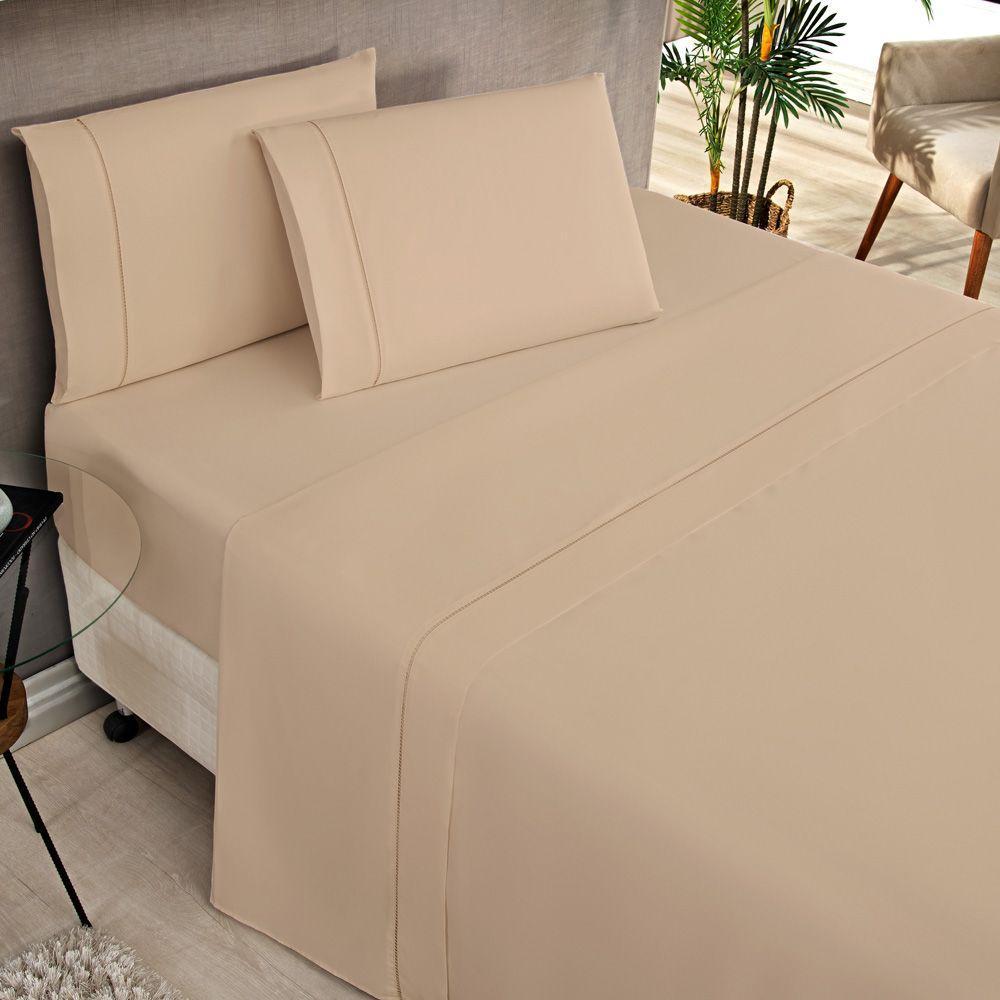 Jogo Cama Lençol Home Basic Solteiro 180 Fios C/ Ponto Palito 3 Peças - Cáqui - 1
