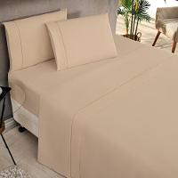 Jogo Cama Lençol Home Basic Solteiro 180 Fios C/ Ponto Palito 3 Peças - Cáqui - 1