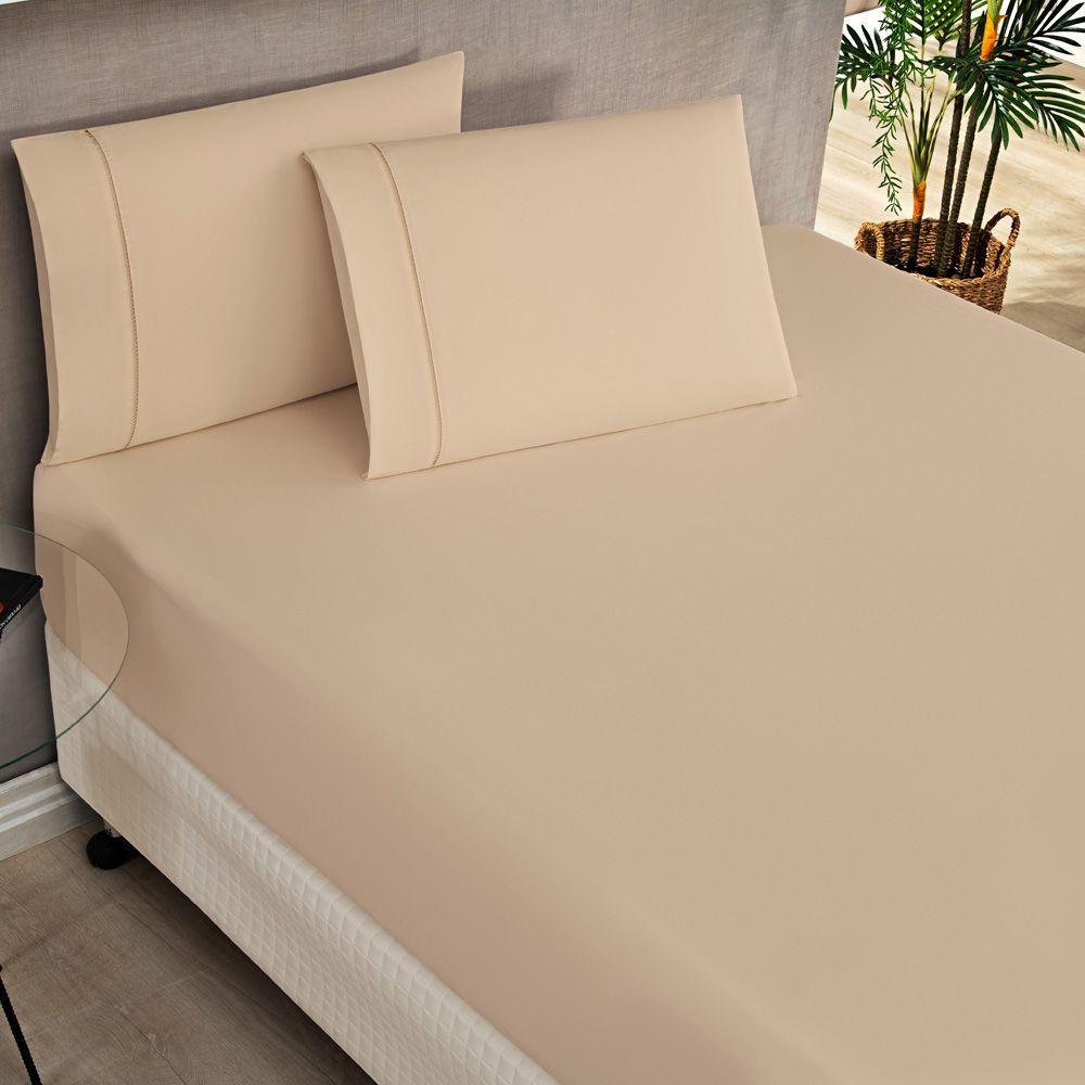 Jogo Cama Lençol Home Basic Solteiro 180 Fios C/ Ponto Palito 2 Peças - Cáqui - 1