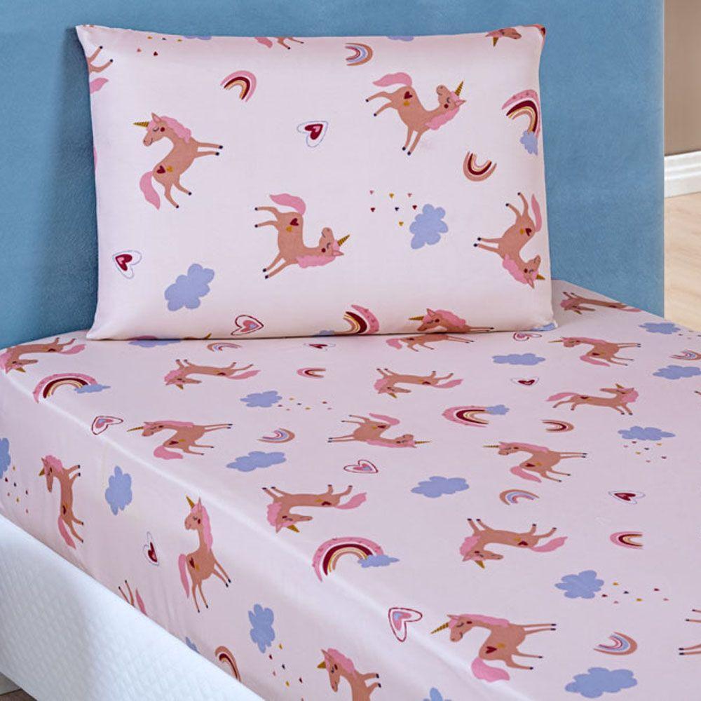Jogo Cama Lençol Fantasy Solteiro Infantil Microfibra 2 Peças - Unicórnio - 1