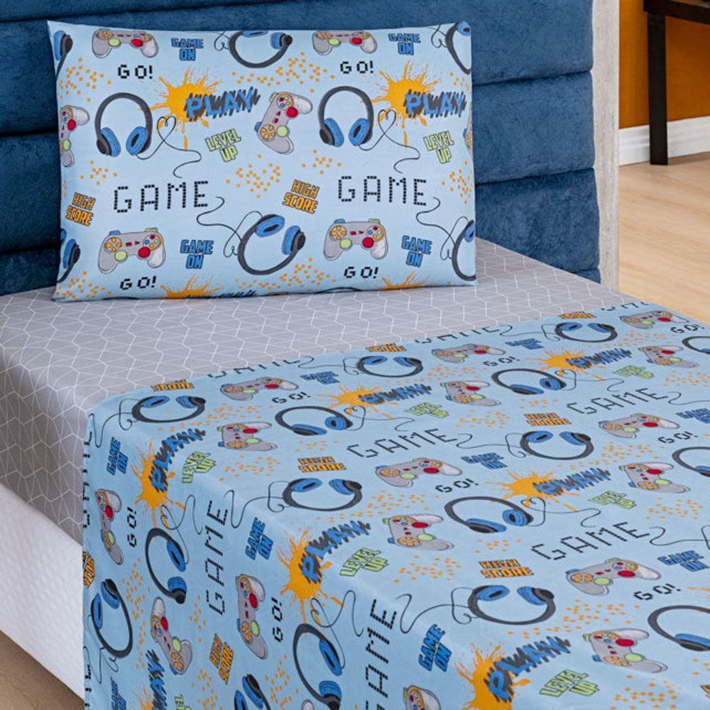 Jogo Cama Lençol Fantasy Solteiro Infantil Microfibra 3 Peças - Games - 1