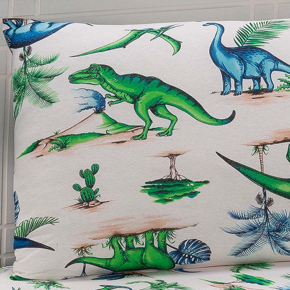 Jogo Cama Lençol Diverkids Solteiro Infantil Malha Soft 100% Algodão 2 Peças - Dinossauro Verde Azul - 4