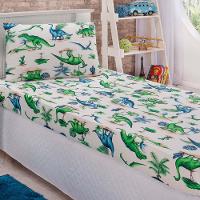 Jogo Cama Lençol Diverkids Solteiro Infantil Malha Soft 100% Algodão 2 Peças - Dinossauro Verde Azul - 7