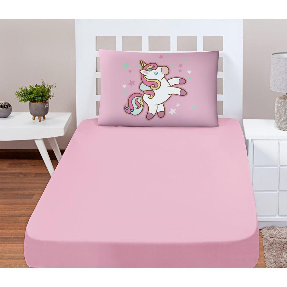 Jogo Cama Lençol Shine Solteiro Microfibra 180 Fios 2 Peças - Unicórnio Baby Rosa - 2