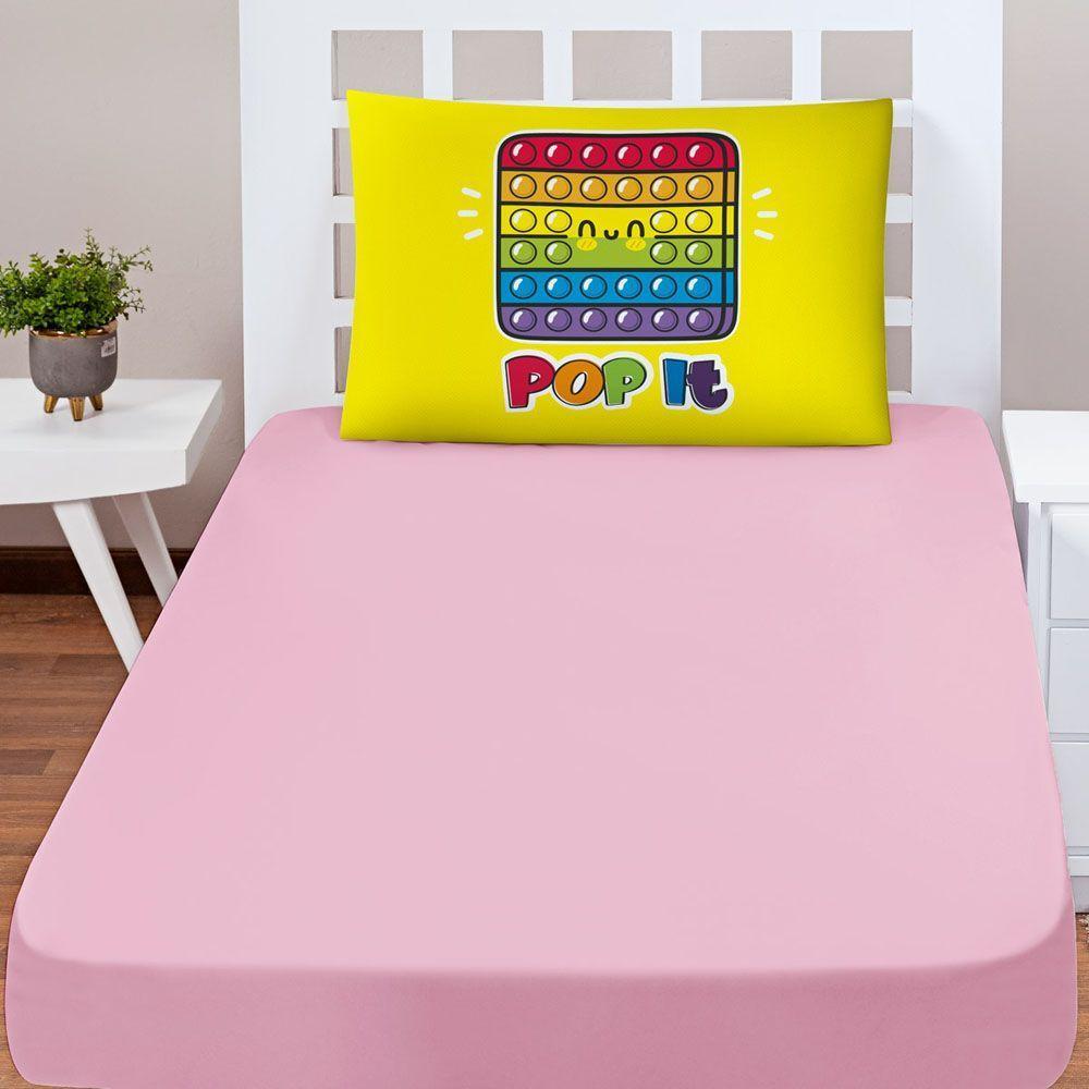 Jogo Cama Lençol Shine Solteiro Microfibra 180 Fios 2 Peças - Pop It Rosa Amarelo - 1