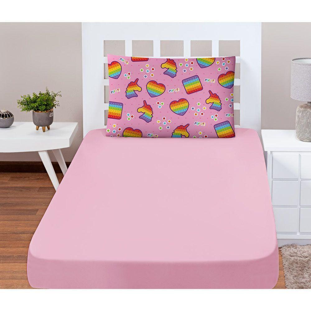 Jogo Cama Lençol Shine Solteiro Microfibra 180 Fios 2 Peças - Pop It Rosa - 3