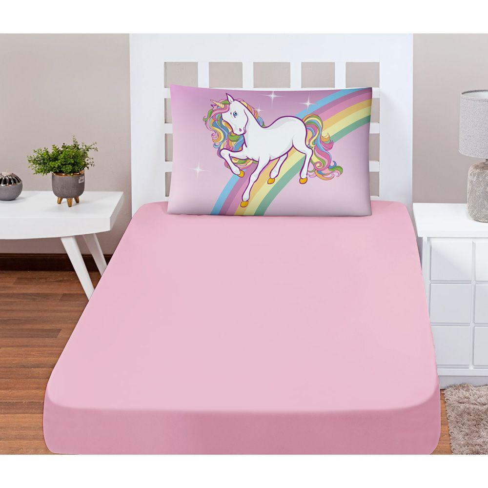 Jogo Cama Lençol Shine Solteiro Microfibra 180 Fios 2 Peças - Unicórnio Rosa - 3