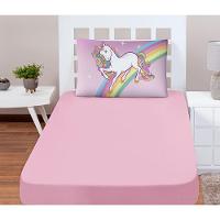 Jogo Cama Lençol Shine Solteiro Microfibra 180 Fios 2 Peças - Unicórnio Rosa - 3