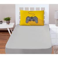 Jogo Cama Lençol Shine Solteiro Microfibra 180 Fios 2 Peças - Controle Game Cinza - 3