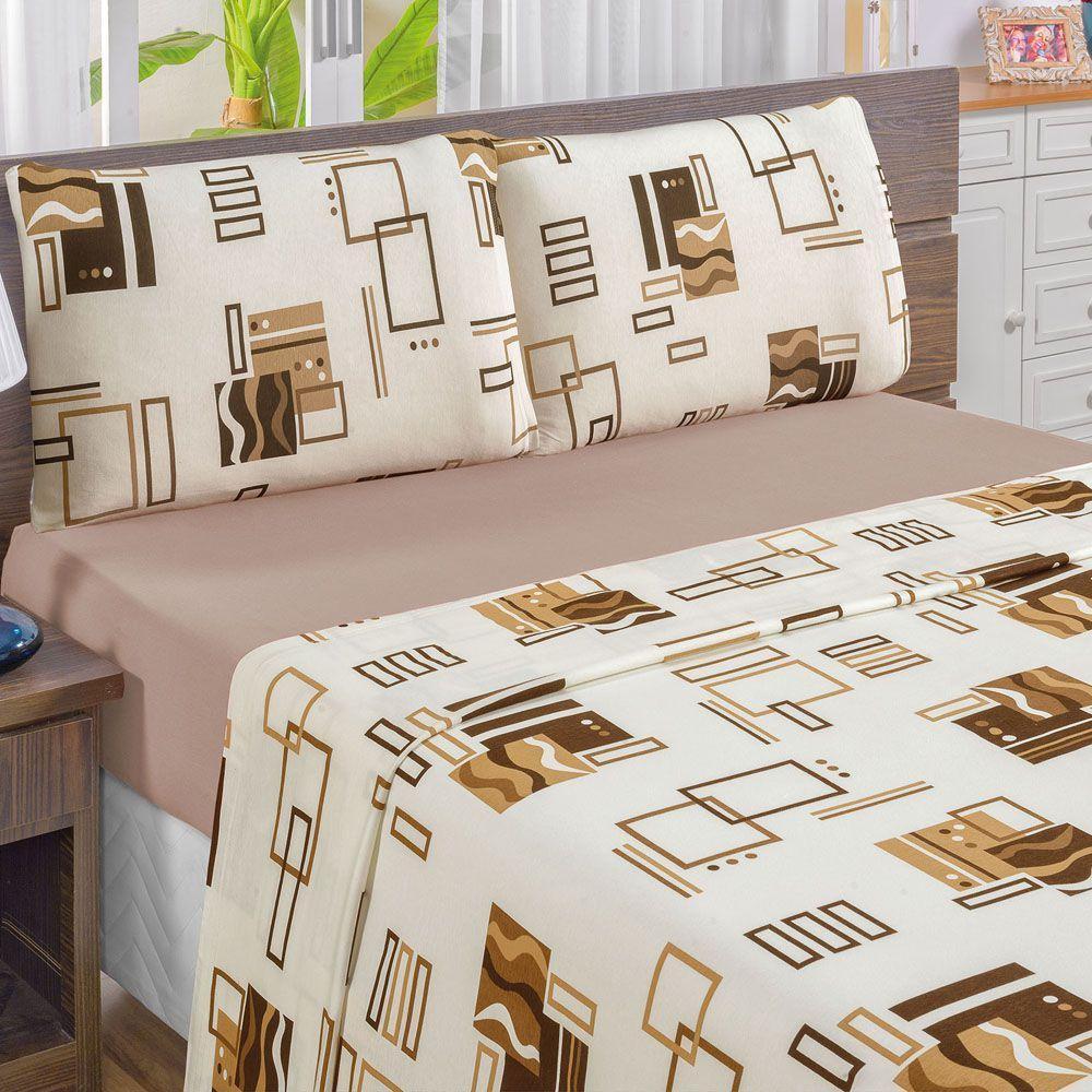 Jogo De Cama Casal Padrão Quality Estampado Malha 100% Algodão 4 Peças - Avelã - 1