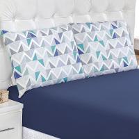 Jogo De Cama Lençol Siena Queen Malha Estampada 100% Algodão 3 Peças - Azul Geométrico - 1