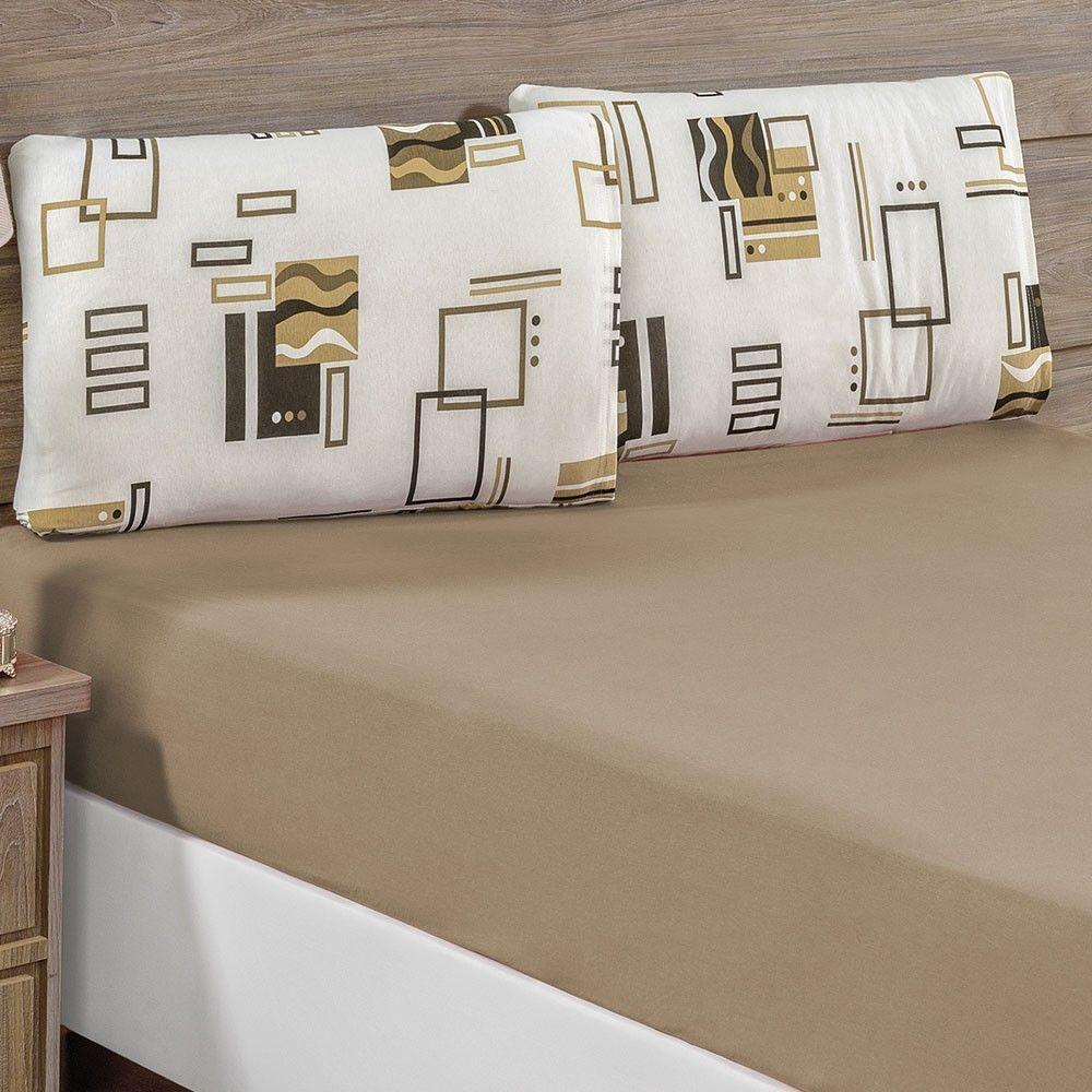 Jogo De Cama Lençol Siena Casal Malha Estampada 100% Algodão 3 Peças - Avelã - 1