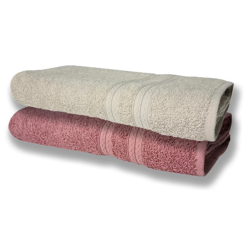 2 Toalhas Super Felpudas Grande E Grossa Algodão 80x150 Bege+rosê - 1